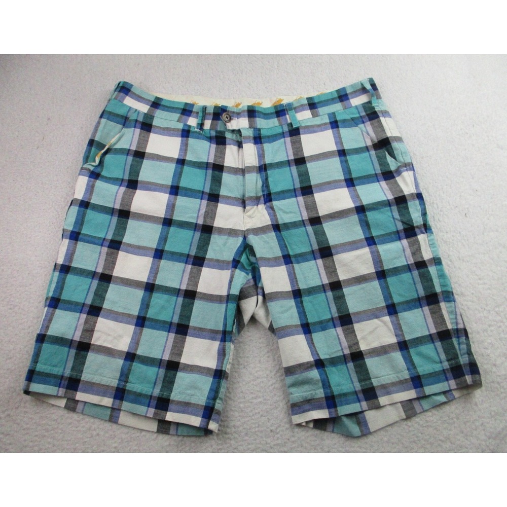 Loudmouth‎ Golf Shorts Mens 38 Blue White Plaid Chino Stretch Performance Casual